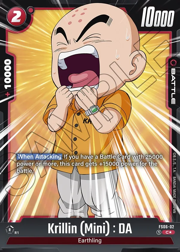 Dragon Ball Super Card Game Fusion World STARTER DECK -SON GOKU(MINI)- Bonus pack #FS06-02 Krillin (Mini) : DA Parallel; official card image from the Bandai card database; publisher sample markings retained
