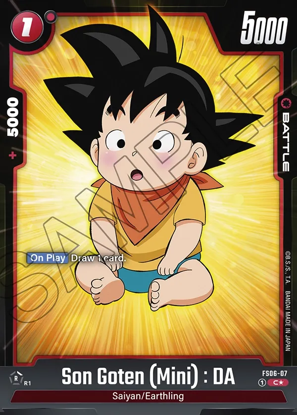 Dragon Ball Super Card Game Fusion World STARTER DECK -SON GOKU(MINI)- Bonus pack #FS06-07 Son Goten (Mini) : DA Parallel; official card image from the Bandai card database; publisher sample markings retained