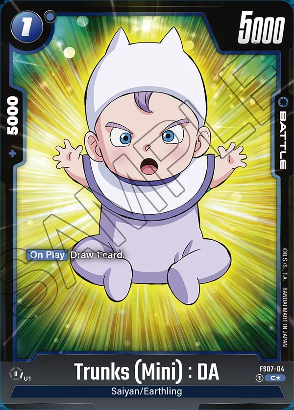 Dragon Ball Super Card Game Fusion World STARTER DECK -VEGETA(MINI)- Bonus pack #FS07-04 Trunks (Mini) : DA Parallel; official card image from the Bandai card database; publisher sample markings retained