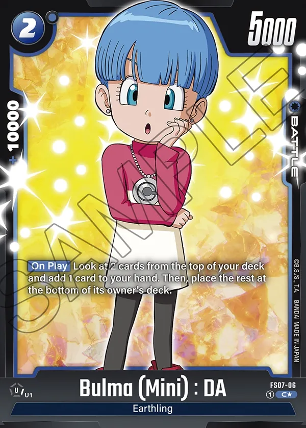 Dragon Ball Super Card Game Fusion World STARTER DECK -VEGETA(MINI)- Bonus pack #FS07-06 Bulma (Mini) : DA Parallel; official card image from the Bandai card database; publisher sample markings retained