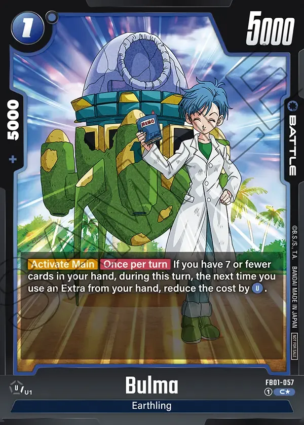Dragon Ball Super Card Game Fusion World Tournament Pack01 #FB01-057 Bulma Parallel; official card image from the Bandai card database; publisher sample markings retained