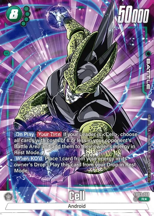 Dragon Ball Super Card Game Fusion World Tournament Pack03 WINNER #FB03-061 Cell Parallel; official card image from the Bandai card database; publisher sample markings retained