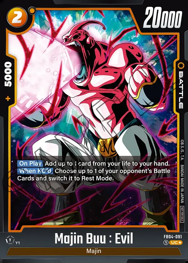 Dragon Ball Super Card Game Fusion World Tournament Pack05 #FB04-091 Majin Buu : Evil Parallel; official card image from the Bandai card database; publisher sample markings retained
