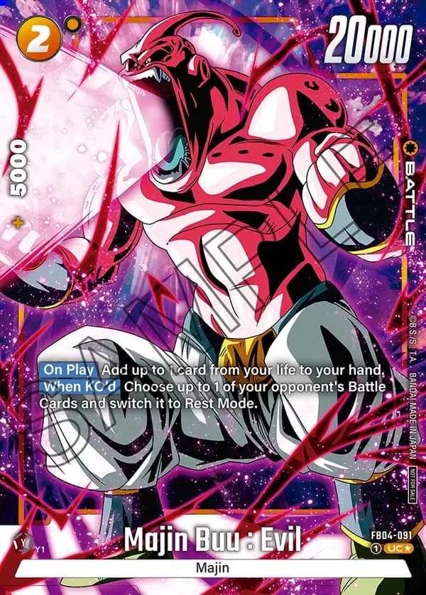 Dragon Ball Super Card Game Fusion World Tournament Pack05 WINNER #FB04-091 Majin Buu : Evil Parallel; official card image from the Bandai card database; publisher sample markings retained
