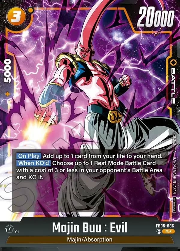 Dragon Ball Super Card Game Fusion World Tournament Pack06 #FB05-086 Majin Buu : Evil Parallel; official card image from the Bandai card database; publisher sample markings retained