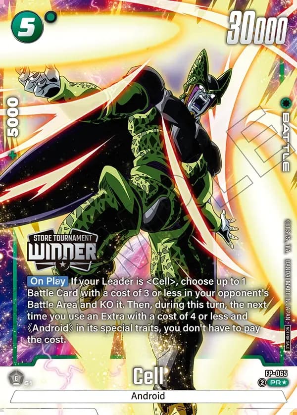 Dragon Ball Super Card Game Fusion World Tournament Pack09 WINNER #FP-065 Cell Parallel; official card image from the Bandai card database; publisher sample markings retained