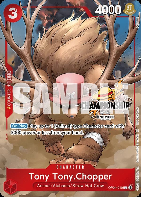 One Piece Card Game CS 25-26 Celebration Pack #OP04-010 Tony Tony.Chopper Parallel; official card image from the Bandai card list; publisher sample markings retained