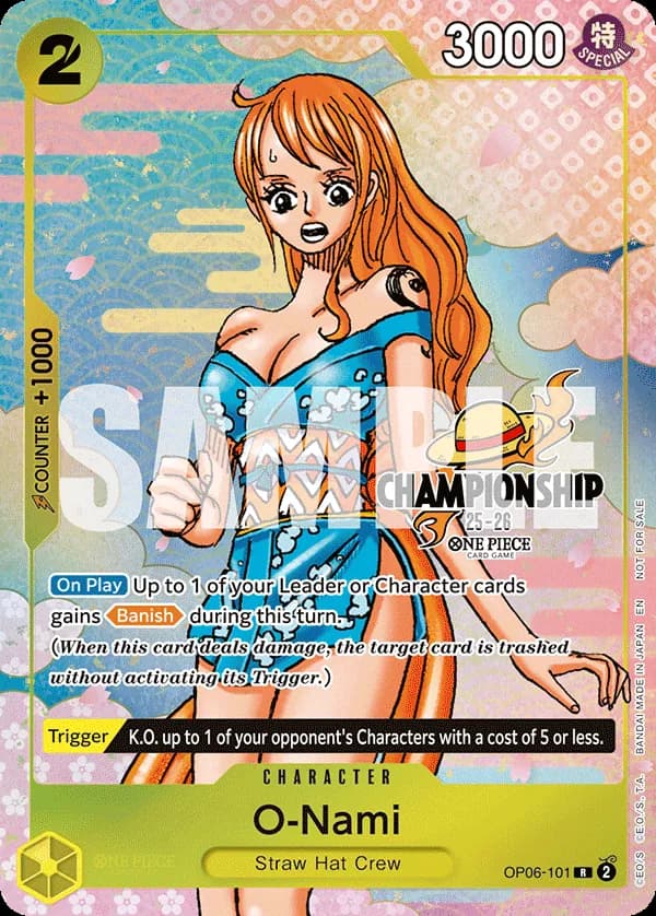 One Piece Card Game CS 25-26 Event Pack Finalist Ver. #OP06-101 O-Nami Parallel; official card image from the Bandai card list; publisher sample markings retained