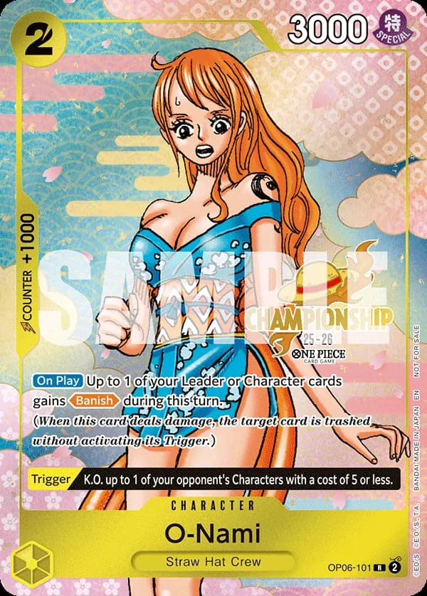 One Piece Card Game CS 25-26 Event Pack #OP06-101 O-Nami Parallel; official card image from the Bandai card list; publisher sample markings retained