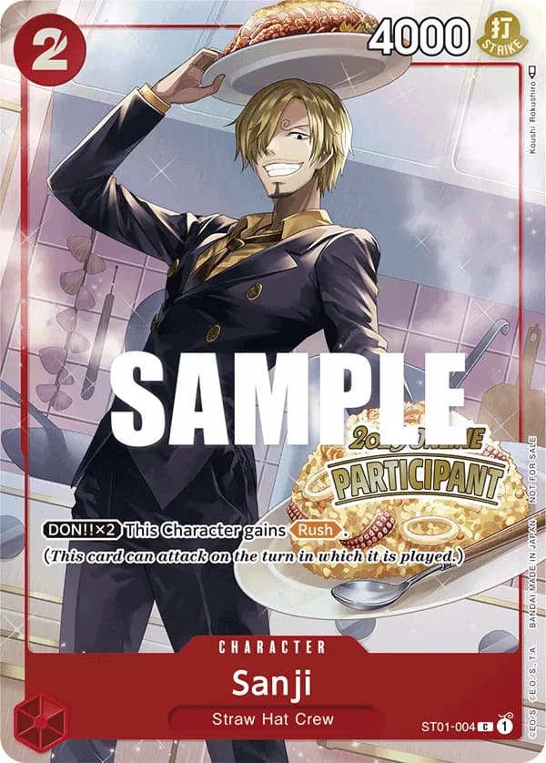 One Piece Card Game Online Regional Participation Pack Vol.1 #ST01-004 Sanji Parallel; official card image from the Bandai card list; publisher sample markings retained
