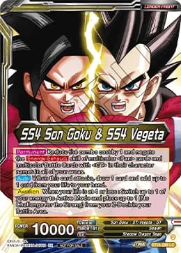 2025 Dragon Ball Super Card Game Masters Championship 2025 #BT25-098_PR02 SS4 Son Goku & SS4 Vegeta Alt-Art Leader Card, Top 3; representative card artwork; color, finish and individual copy details may differ; publisher sample markings retained where present