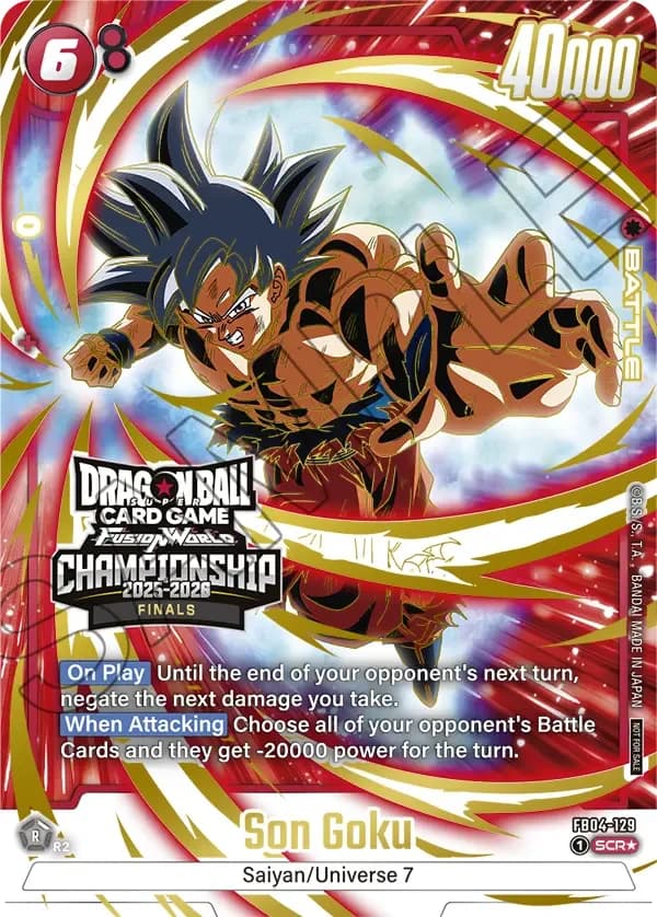 2025 Dragon Ball Super Card Game Fusion World Championship 2025-26 Finals #FB04-129 Son Goku Top 32 Card; representative card artwork; color, finish and individual copy details may differ; publisher sample markings retained where present