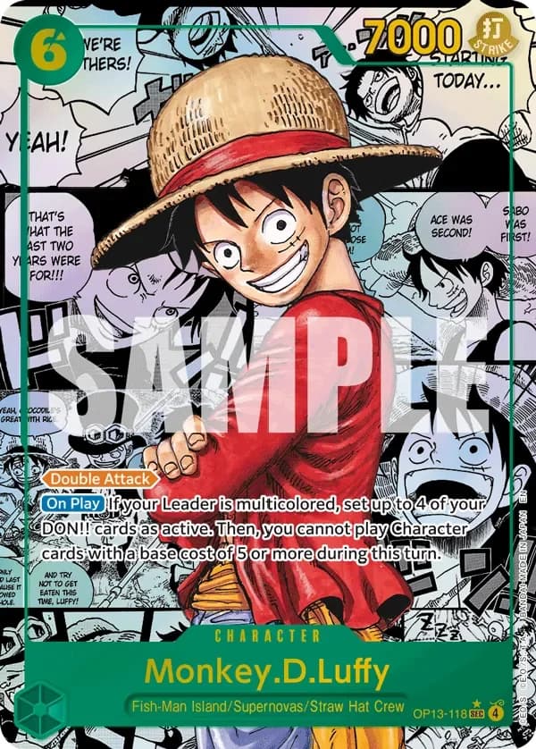 2025 One Piece Card Game Carrying on His Will (OP-13) #OP13-118 Monkey.D.Luffy Manga Rare; representative card artwork; color, finish and individual copy details may differ; publisher sample markings retained where present