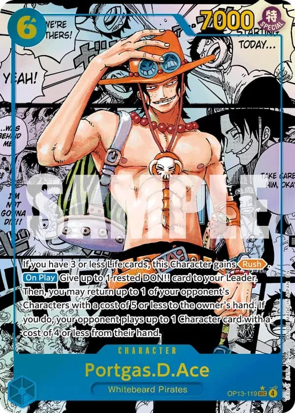 2025 One Piece Card Game Carrying on His Will (OP-13) #OP13-119 Portgas.D.Ace Manga Rare; representative card artwork; color, finish and individual copy details may differ; publisher sample markings retained where present