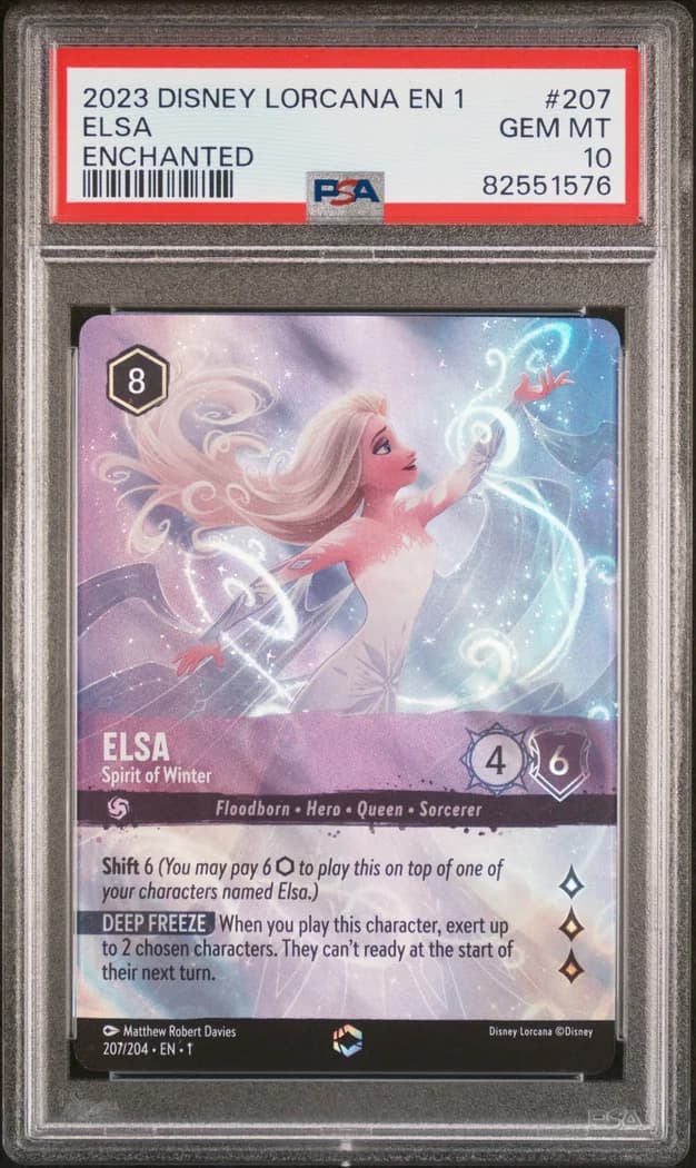 2023 Disney Lorcana The First Chapter #207/204 Elsa, Spirit of Winter Enchanted, PSA 10 slab front