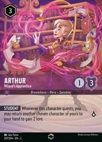 2023 Disney Lorcana Rise of the Floodborn #207/204 Arthur, Wizard's Apprentice Enchanted, official card render (not a photograph of a copy)