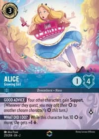 2023 Disney Lorcana Rise of the Floodborn #213/204 Alice, Growing Girl Enchanted, official card render (not a photograph of a copy)