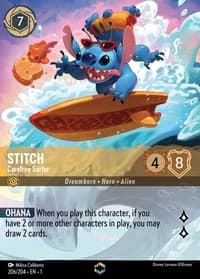 2023 Disney Lorcana The First Chapter #206/204 Stitch, Carefree Surfer Enchanted, official card render (not a photograph of a copy)