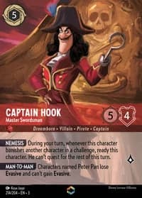 2024 Disney Lorcana Into the Inklands #214/204 Captain Hook, Master Swordsman Enchanted, official card render (not a photograph of a copy)
