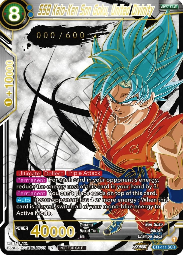 SSB Kaio-Ken Son Goku Final Championship 2022 Top 16; representative front-side artwork; source SAMPLE/serial-template markings retained, not specimen provenance