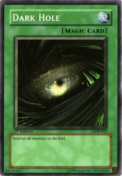 Dark Hole card front, Legend of Blue Eyes White Dragon LOB-052 Super Rare 1st Edition
