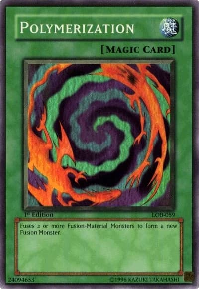 Polymerization card front, Legend of Blue Eyes White Dragon LOB-059 Super Rare 1st Edition