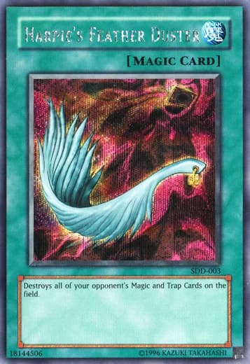 Harpie's Feather Duster card front, Yu-Gi-Oh! Worldwide Edition: Stairway to the Destined Duel promotional cards SDD-003 Prismatic Secret Rare