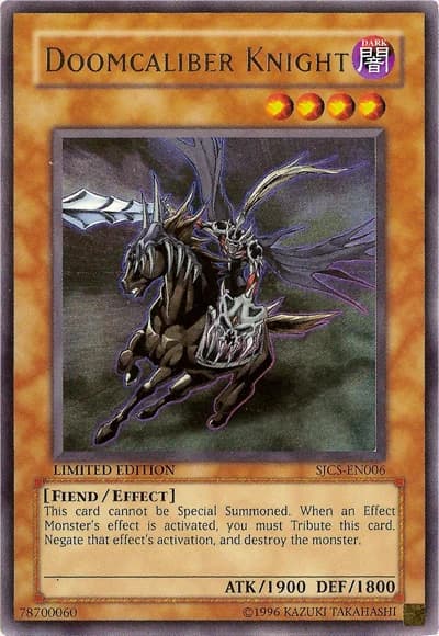Doomcaliber Knight card front, Shonen Jump Championship 2008 Prize Card SJCS-EN006 Ultra Rare Limited Edition