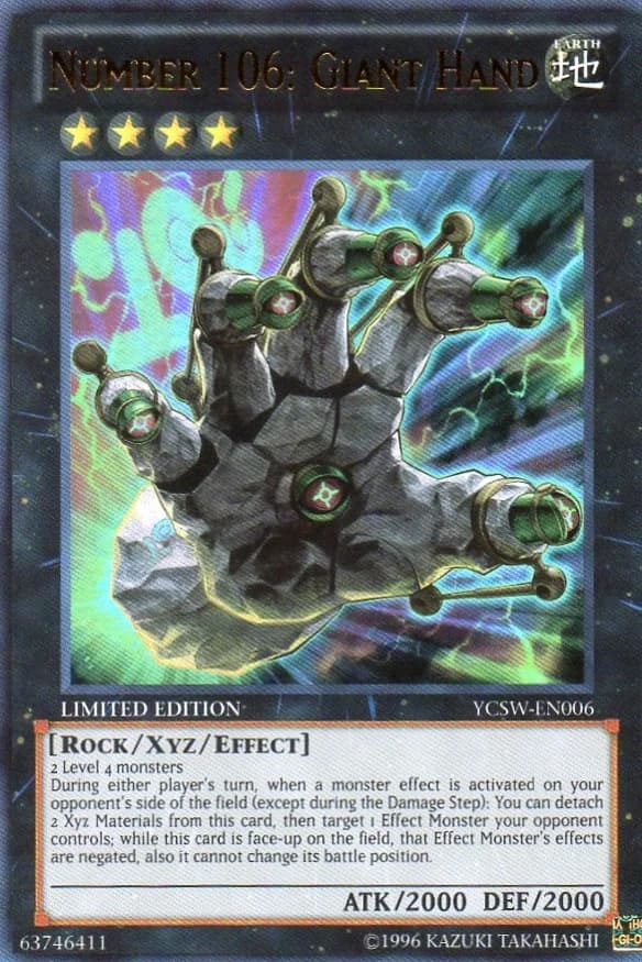 Number 106: Giant Hand card front, Yu-Gi-Oh! Championship Series 2013 Prize Card YCSW-EN006 Ultra Rare Limited Edition