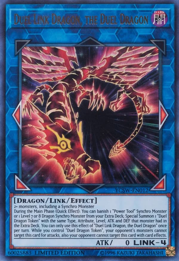 Duel Link Dragon, the Duel Dragon card front, Yu-Gi-Oh! Championship Series 2019 prize card YCSW-EN012 Ultra Rare Limited Edition