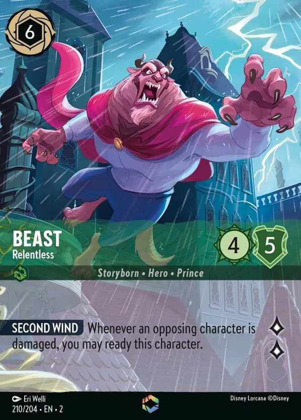 2023 Disney Lorcana Rise of the Floodborn #210/204 Beast, Relentless Enchanted, card render (not a photograph of a copy)