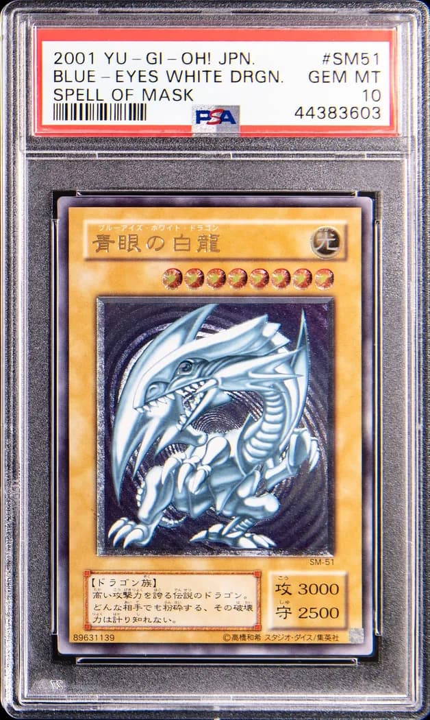 2001 Yu-Gi-Oh! Spell of Mask #SM-51 Blue-Eyes White Dragon (Japanese), PSA GEM MT 10 slab front