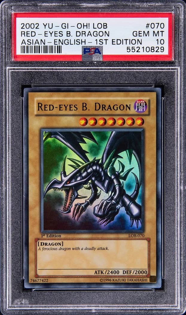 2002 Yu-Gi-Oh! Legend of Blue Eyes White Dragon (Asian-English) #LOB-070 Red-eyes B. Dragon 1st Edition (Asian-English), PSA 10 slab front