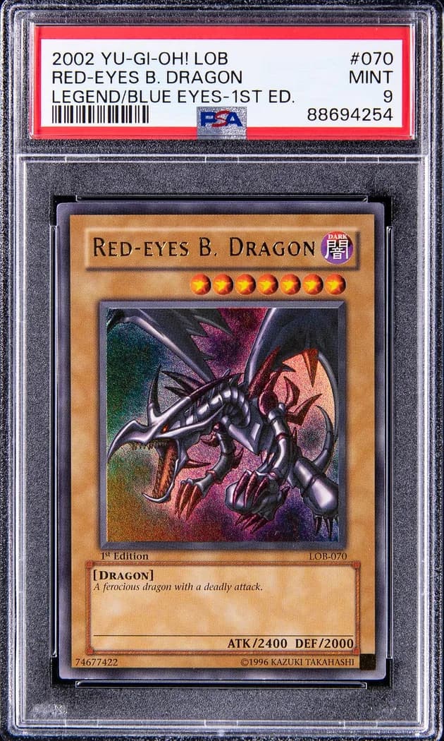 2002 Yu-Gi-Oh! Legend of Blue Eyes White Dragon #LOB-070 Red-Eyes B. Dragon 1st Edition, PSA MINT 9 slab front