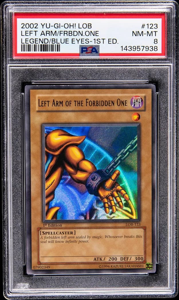2002 Yu-Gi-Oh! Legend of Blue Eyes White Dragon #LOB-123 Left Arm of the Forbidden One 1st Edition, PSA NM-MT 8 slab front
