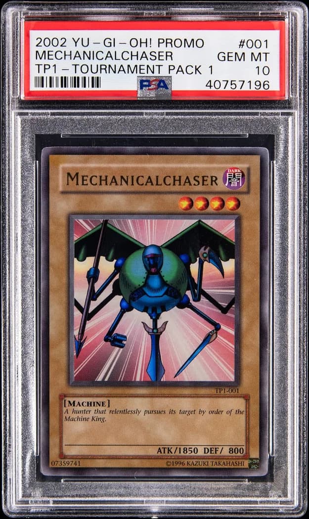 2002 Yu-Gi-Oh! Tournament Pack: 1st Season #TP1-001 Mechanicalchaser Unlimited, PSA GEM MT 10 slab front