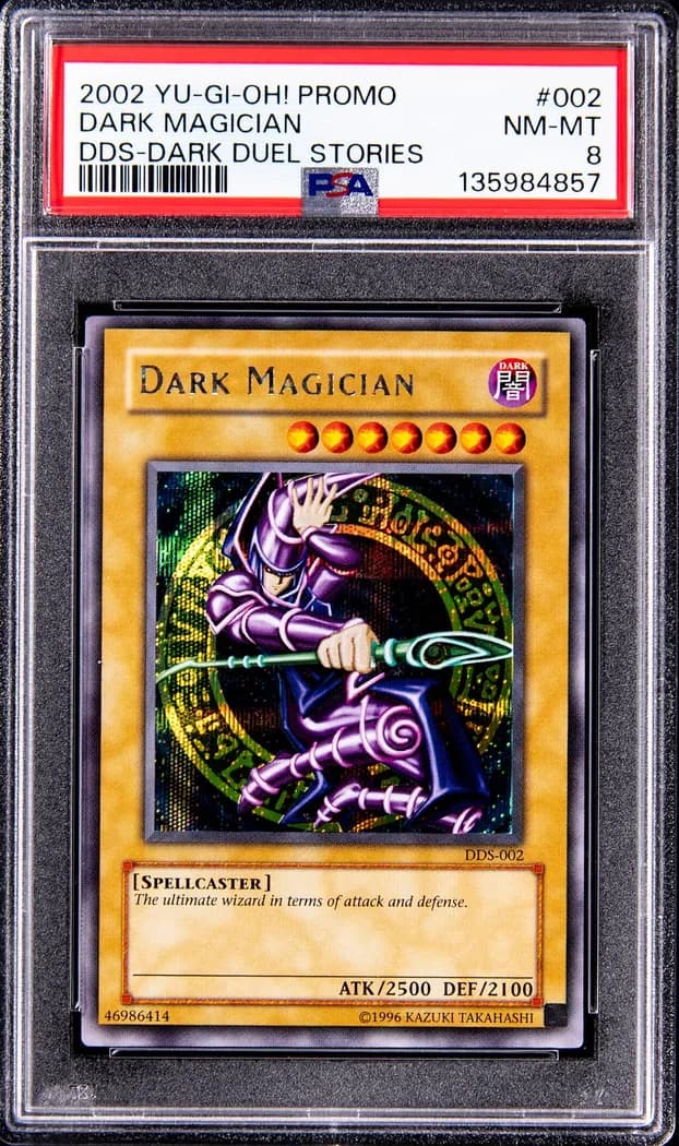 2002 Yu-Gi-Oh! Dark Duel Stories promotional cards #DDS-002 Dark Magician, PSA NM-MT 8 slab front