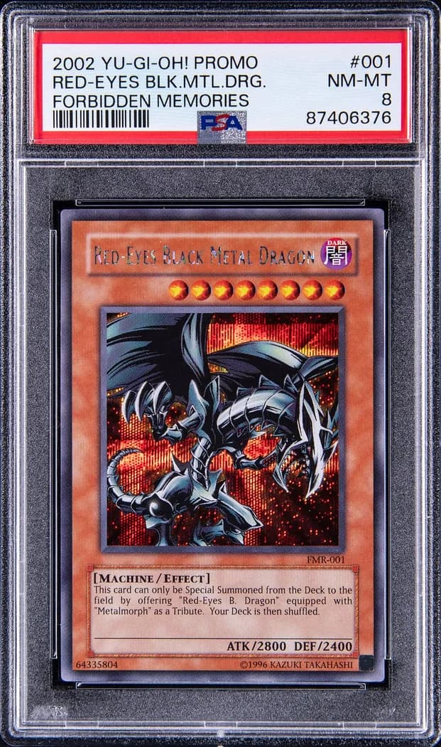 2002 Yu-Gi-Oh! Forbidden Memories promotional cards (Premium Edition bundle) #FMR-001 Red-Eyes Black Metal Dragon Unlimited, PSA 8 slab front