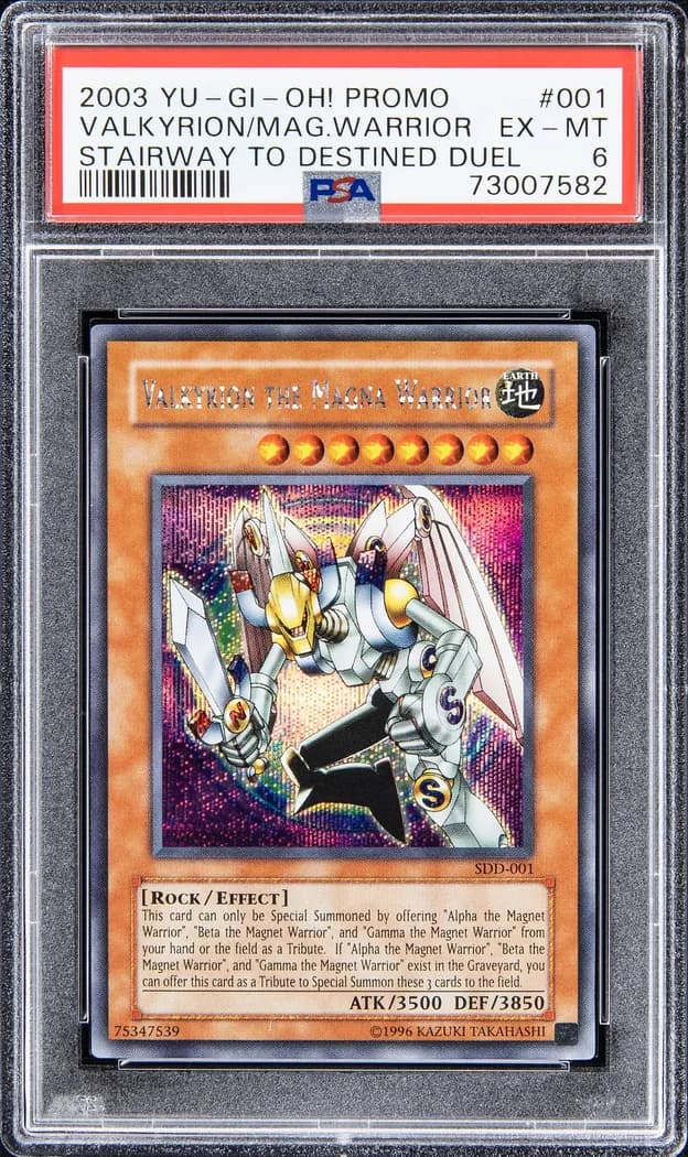 2003 Yu-Gi-Oh! Worldwide Edition: Stairway to the Destined Duel promotional cards #SDD-001 Valkyrion the Magna Warrior, PSA EX-MT 6 slab front
