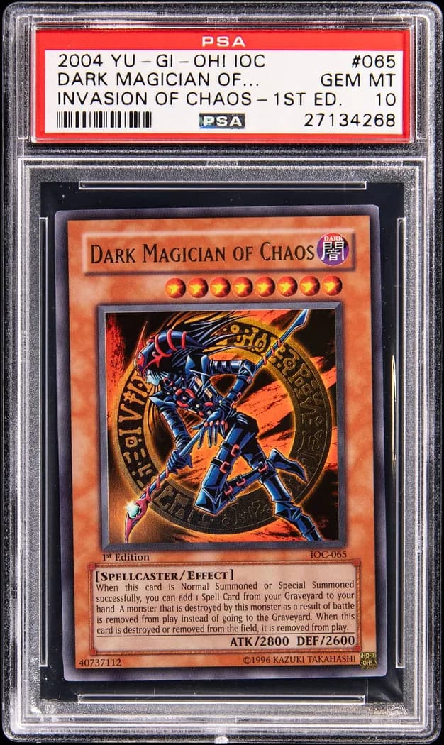 2004 Yu-Gi-Oh! Invasion of Chaos #IOC-065 Dark Magician of Chaos 1st Edition, PSA GEM MT 10 slab front