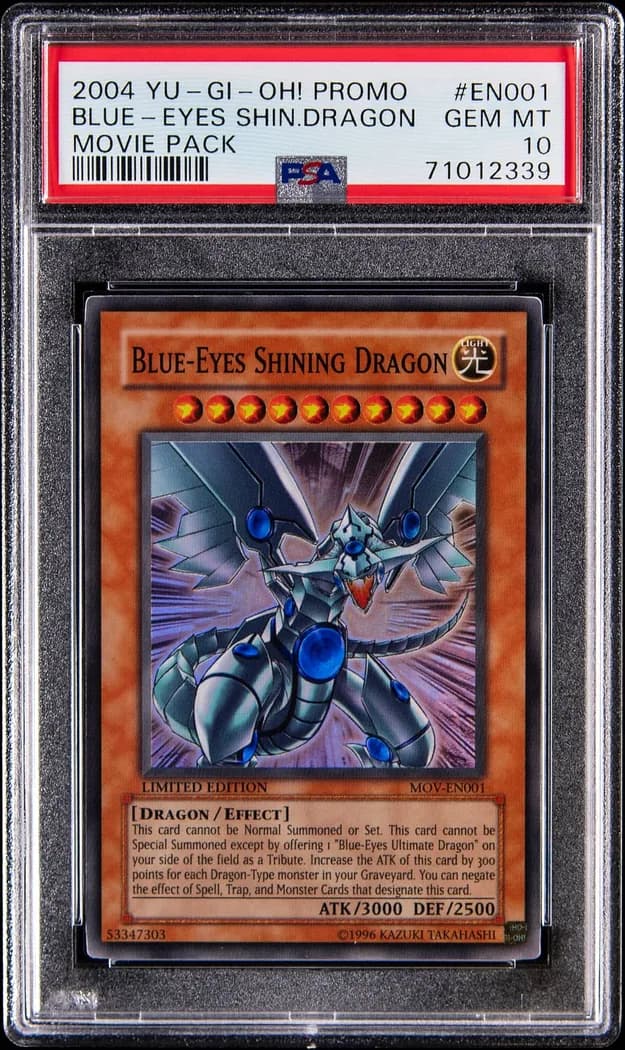 2004 Yu-Gi-Oh! Movie Pack #MOV-EN001 Blue-Eyes Shining Dragon, PSA GEM MT 10 slab front