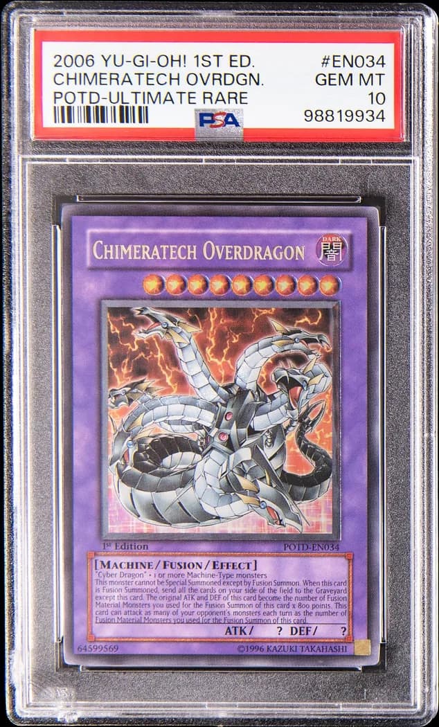 2006 Yu-Gi-Oh! Power of the Duelist #POTD-EN034 Chimeratech Overdragon 1st Edition, PSA 10 slab front