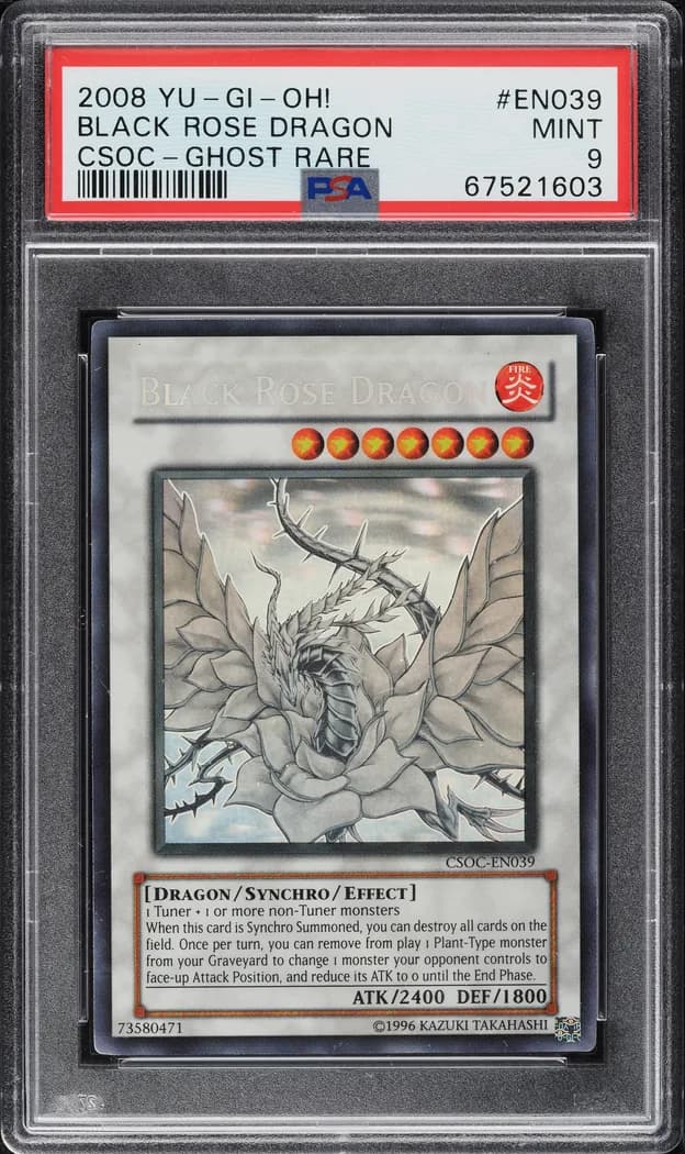2008 Yu-Gi-Oh! Crossroads of Chaos #CSOC-EN039 Black Rose Dragon 1st Edition, PSA 9 slab front