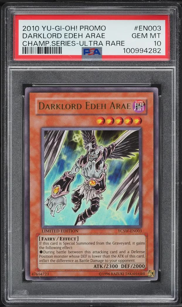 2010 Yu-Gi-Oh! Championship Series 2010 Prize Cards #YCSW-EN003 Darklord Edeh Arae Limited Edition, PSA 10 slab front