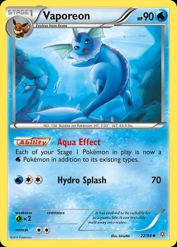 Vaporeon card front, Ancient Origins 22/98