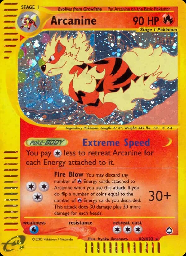 Arcanine card front, Aquapolis H2/H32