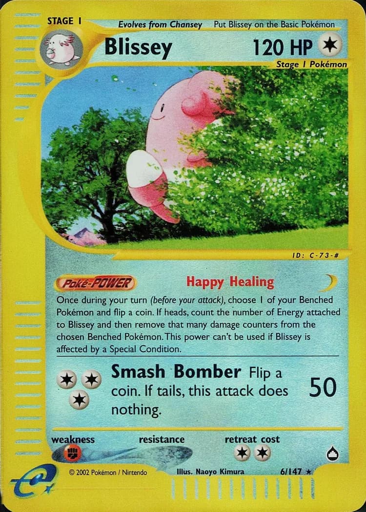 Blissey reverse holo card front, Aquapolis 6/147