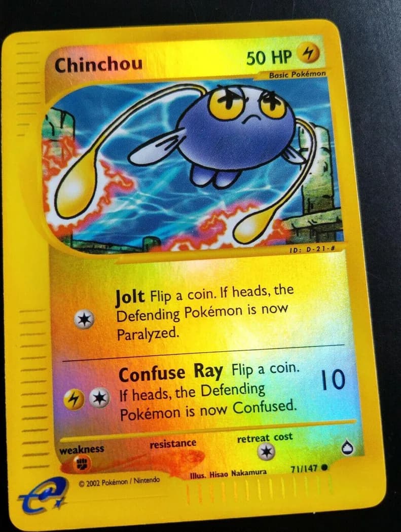 Chinchou reverse holo card front, Aquapolis 71/147