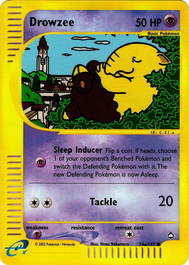 Drowzee reverse holo card front, Aquapolis 74a/147