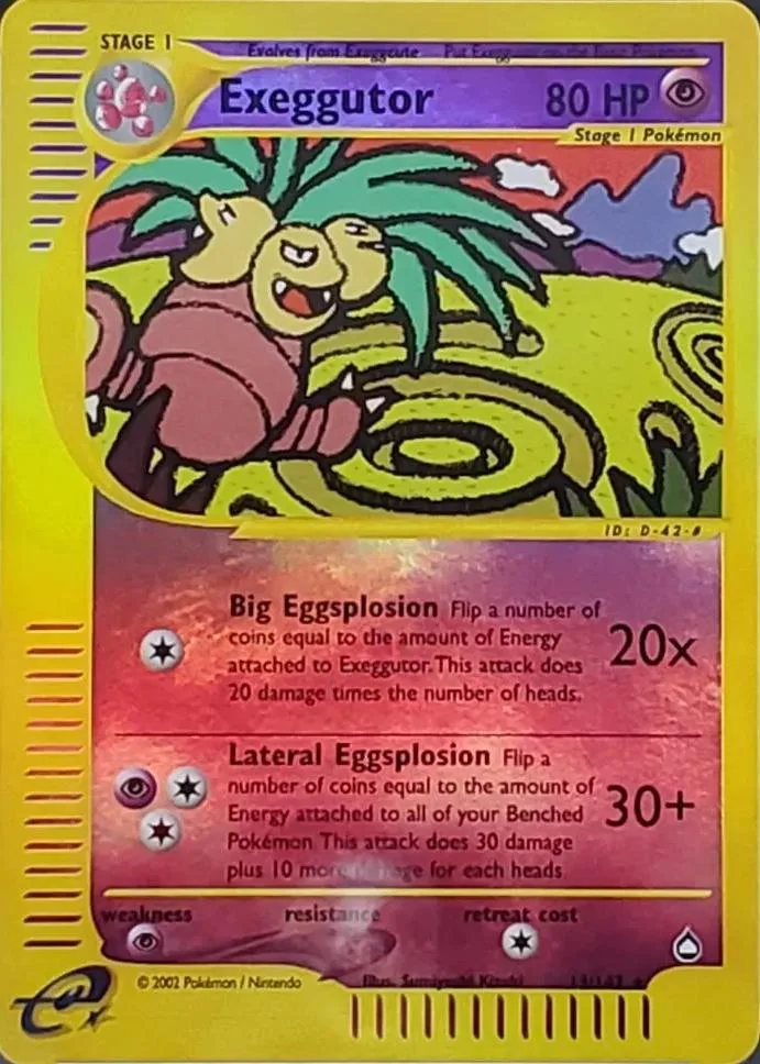 Exeggutor reverse holo card front, Aquapolis 13/147